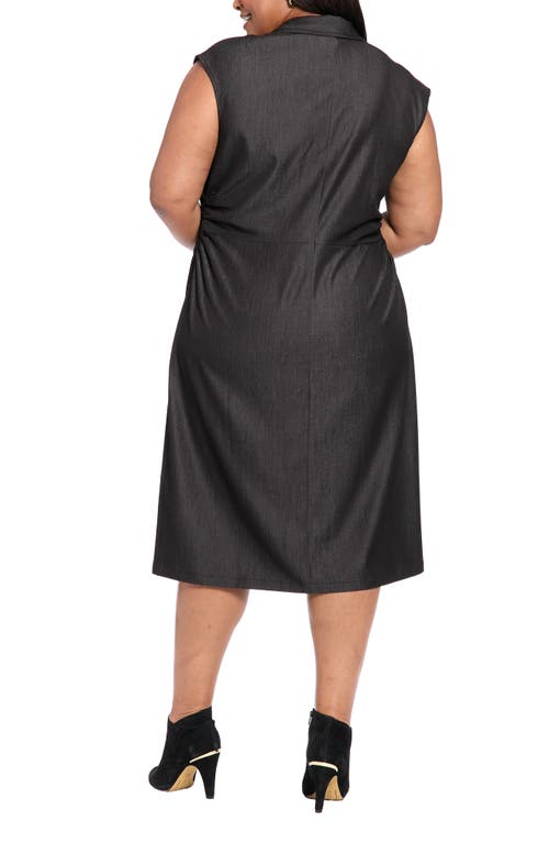 London Times Side Ruched Stretch Denim Midi Dress In Black