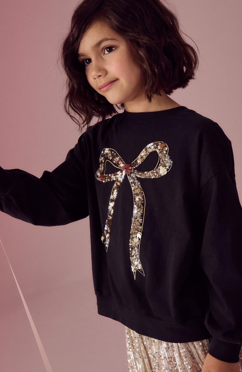 NEXT Kids' Sequin Bow Long Sleeve Cotton Graphic T-Shirt, Alternate, color, 