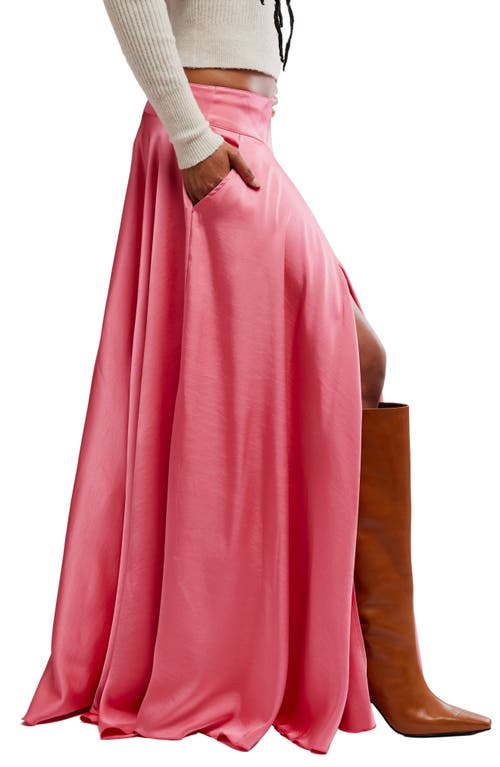 Free People Chilco Side Slit Satin Maxi Skirt In Pink
