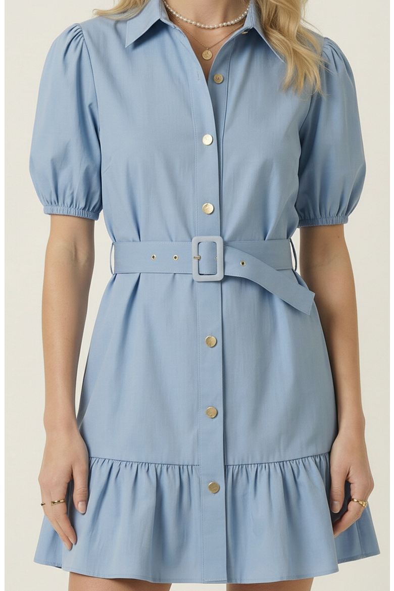 Belted Button Up Mini Dress, Alternate, color, Light Blue