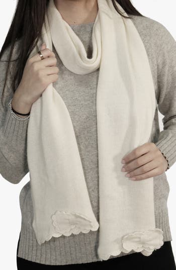 Portolano Scalloped Edge Scarf In White