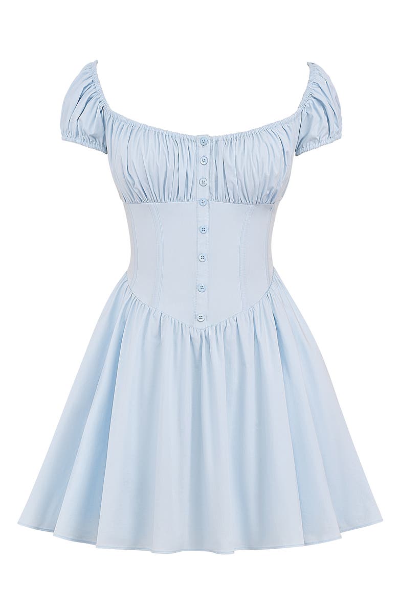 HOUSE OF CB Nala Puff Sleeve Cotton Blend Minidress, Alternate, color, Nantucket Breeze