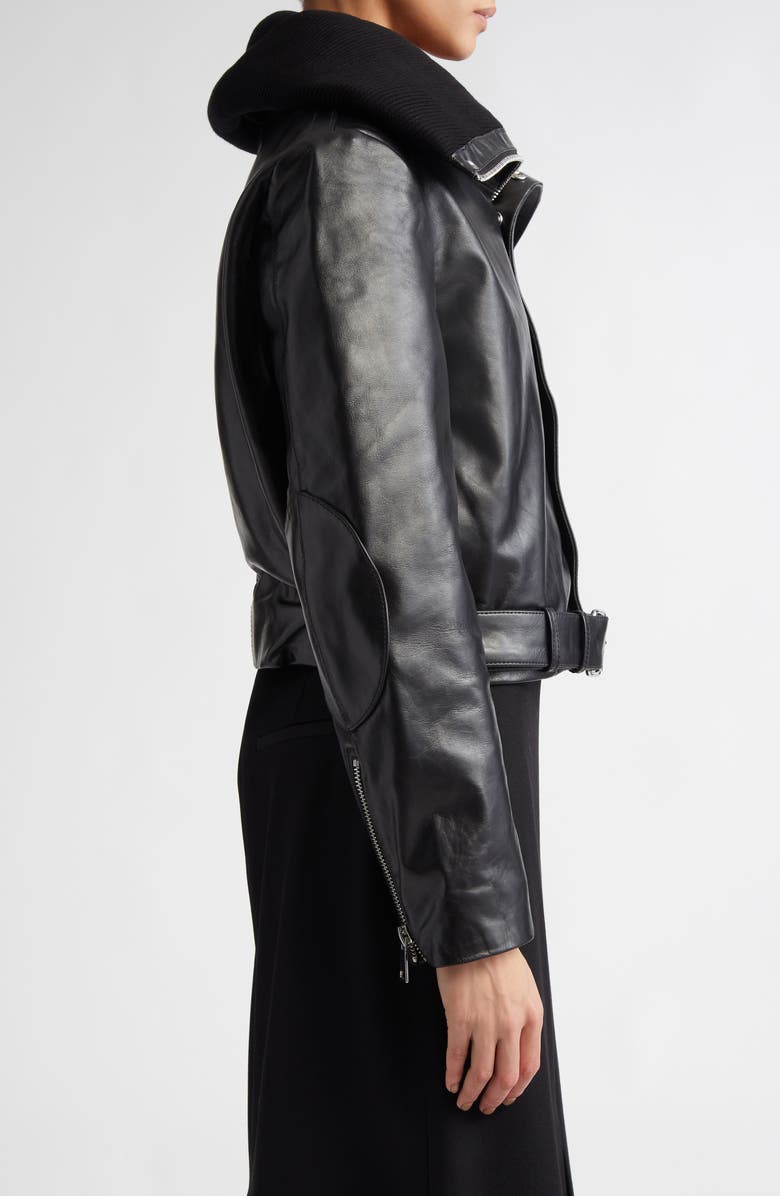 Victoria Beckham Crop Belted Leather Biker Jacket, Alternate, color, 