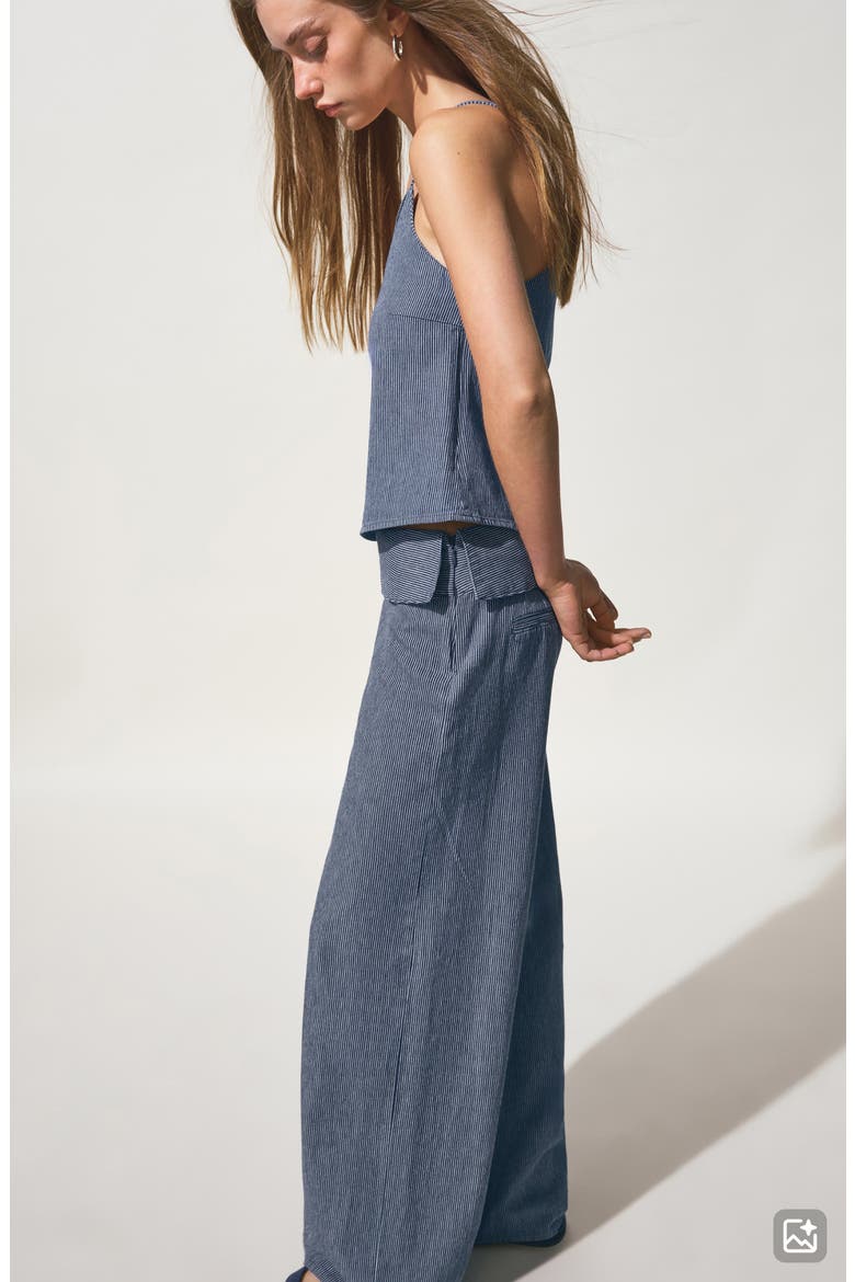 Striped Foldover Cotton Wide Leg Jeans, Alternate, color, DARK BLUE