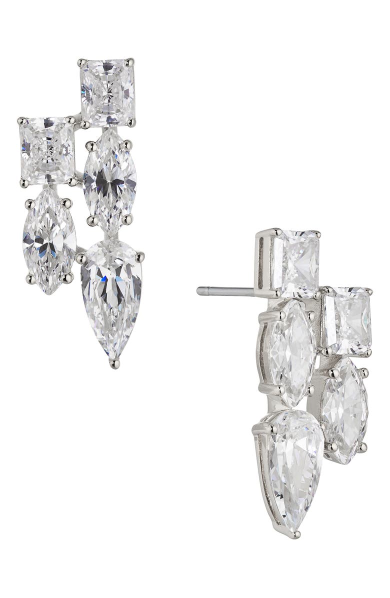 Nadri Cubic Zirconia Cluster Stud Earrings, Main, color, Rhodium