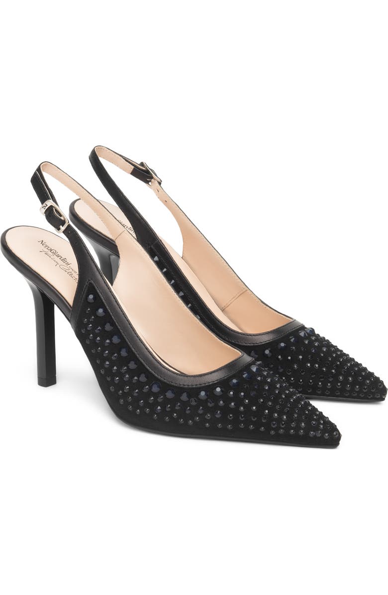 NeroGiardini Embellished Slingback Pointed Toe Pump, Main, color, Black