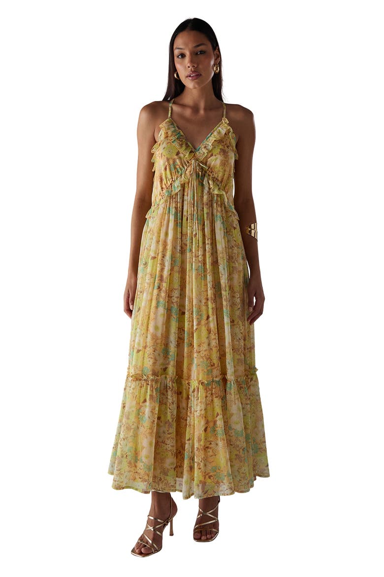 Chiffon Ruffle Strappy Floaty Maxi Dress, Main, color, Floral