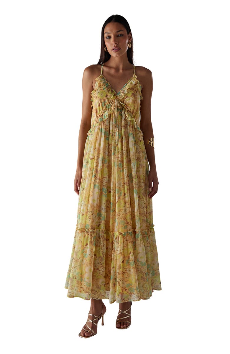 Warehouse Chiffon Ruffle Strappy Floaty Maxi Dress, Main, color, Floral