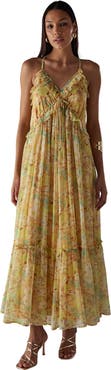 Warehouse Chiffon Ruffle Strappy Floaty Maxi Dress