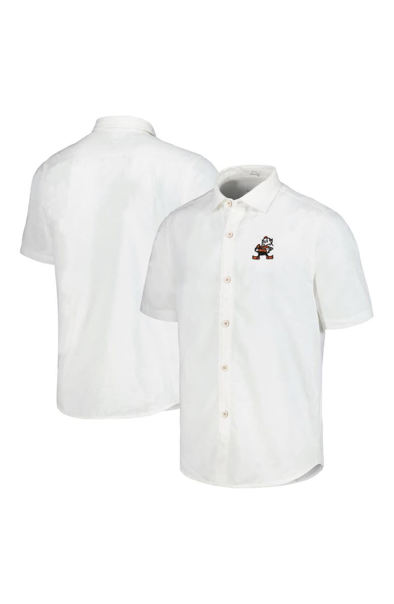 Tommy Bahama Men's Tommy Bahama White Cleveland Browns Sport Coconut Point Palm Vista IslandZone Button-Up Camp Shirt, Main, color, 