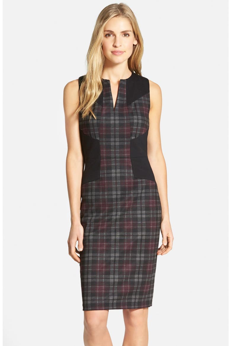 'Aubrey' Colorblock Plaid Sheath Dress, Main, color, MULTI