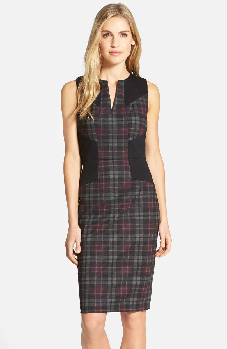 NYDJ 'Aubrey' Colorblock Plaid Sheath Dress, Main, color, 