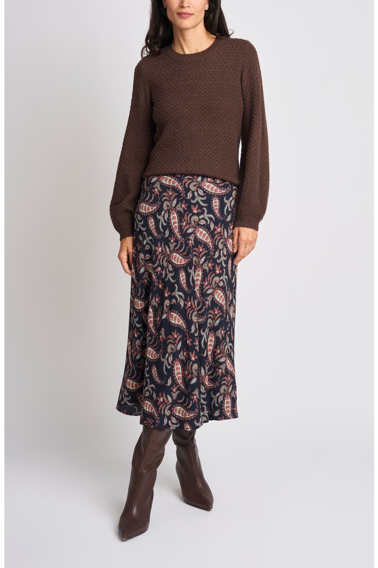 Honeycomb Stitch Puff Sleeve Sweater, Alternate, color, CHARCOAL BROWN
