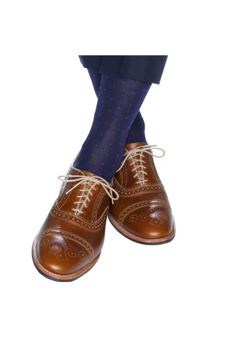 Gerald Classic Pin Dot Mercerized Cotton Mid-Calf Socks, Alternate, color, Navy with Gold Pindot