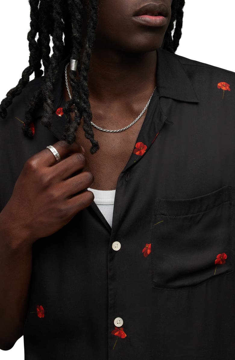 AllSaints Poppies Floral Camp Shirt, Alternate, color, 