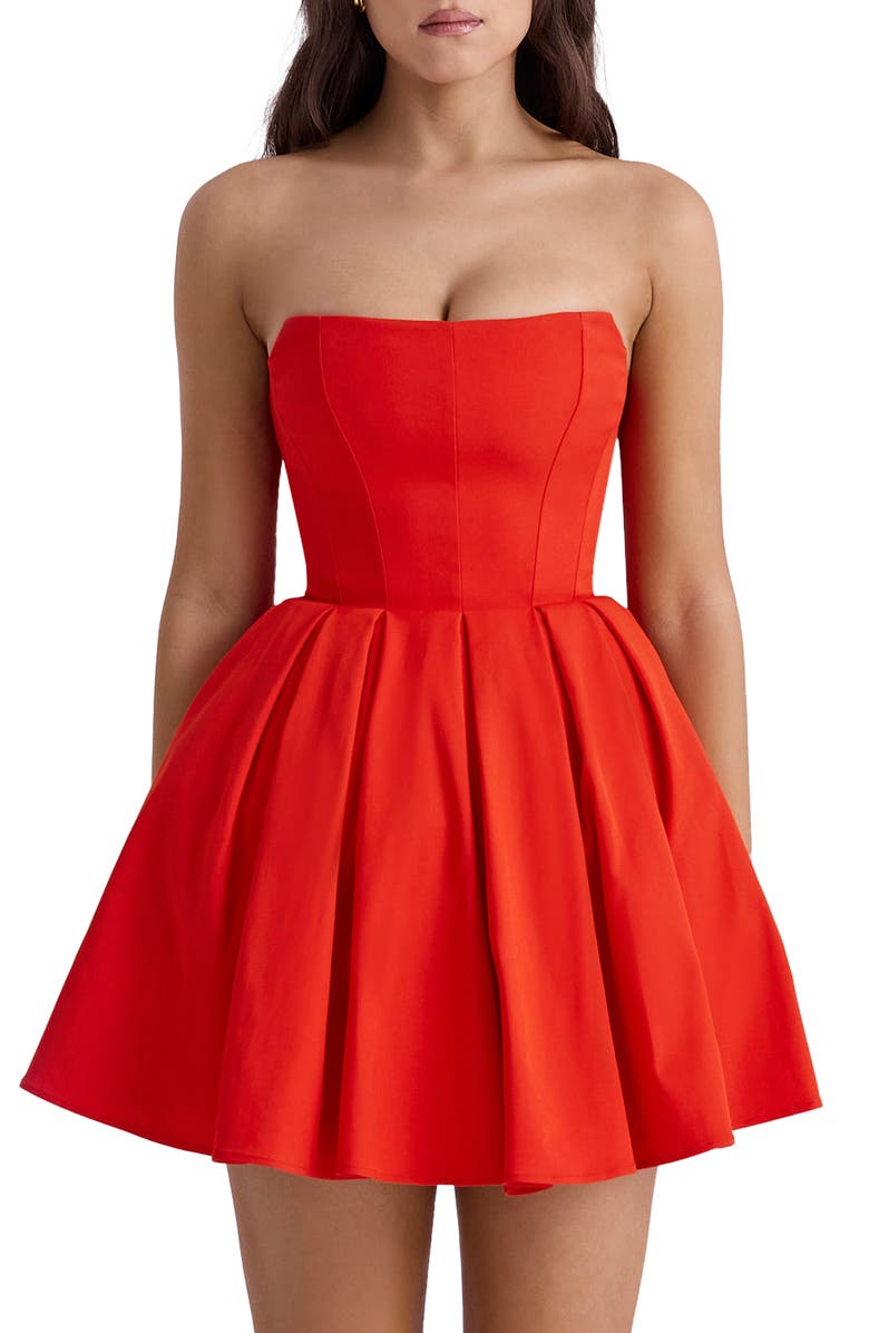 HOUSE OF CB Emmanuela Strapless Corset Fit & Flare Minidress, Alternate, color, Flame Scarlet