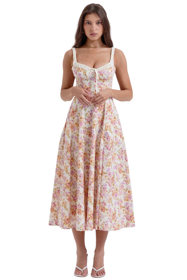 Sabrina Corset Fit & Flare Dress, Alternate, color, IVORY/ PINK FLORAL