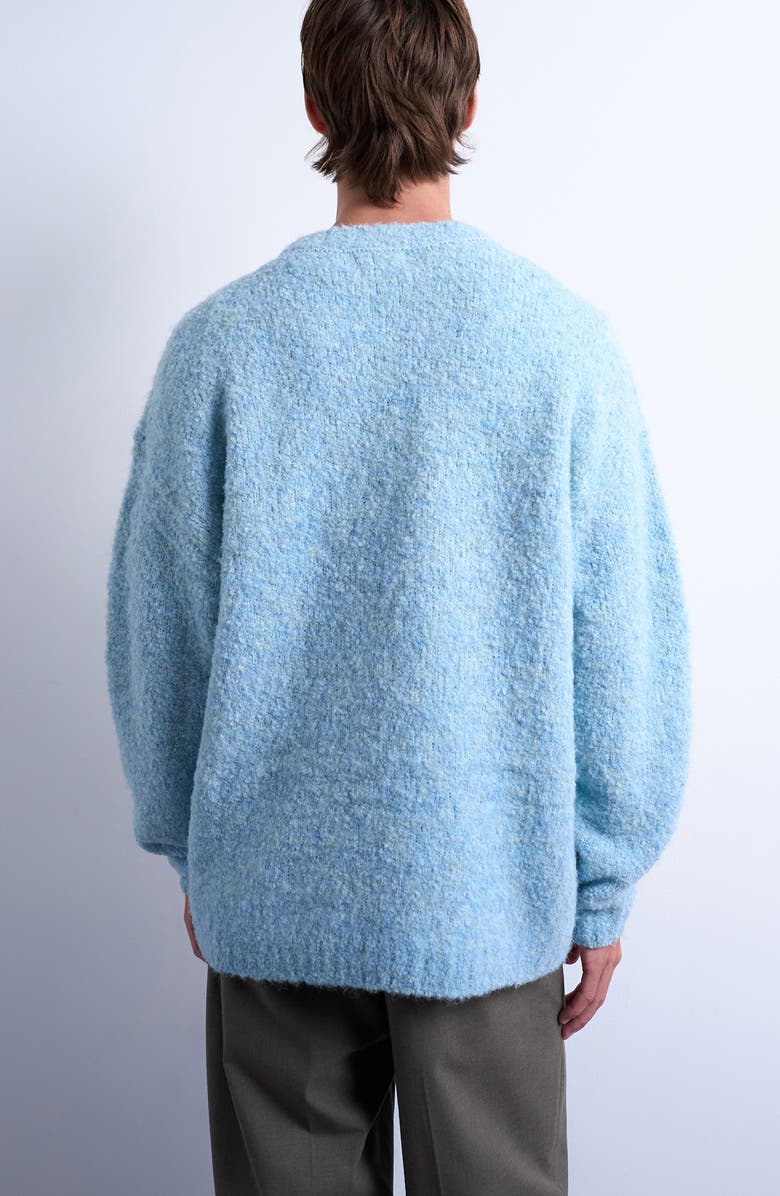 Topman Relaxed Fit Bouclé Sweater, Alternate, color, Medium Blue