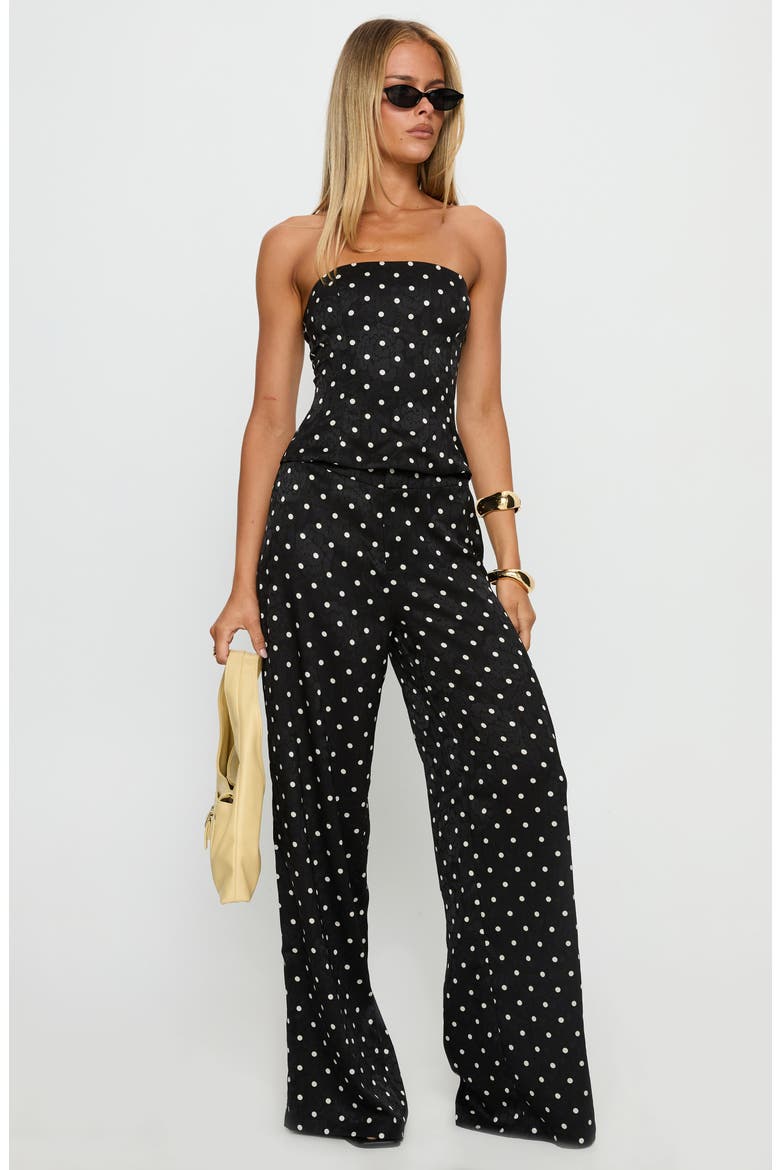Powdered Sugar Polka Dot Strapless Top & Wide Leg Pants Set, Alternate, color, BLACK POLKA