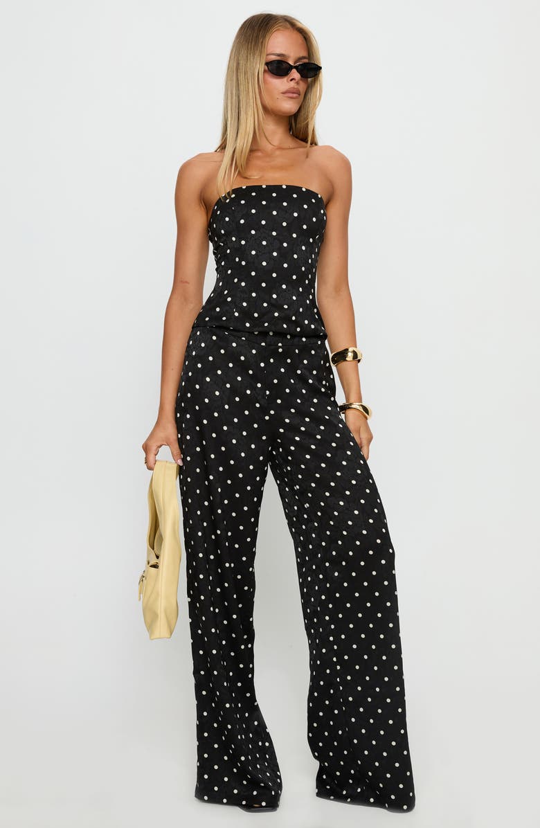 Princess Polly Powdered Sugar Polka Dot Strapless Top & Wide Leg Pants Set, Alternate, color, Black Polka