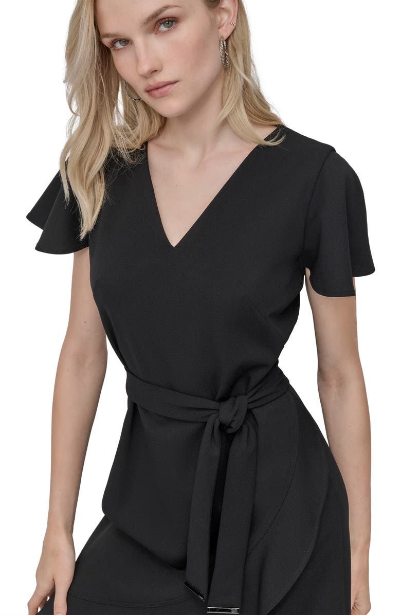 DKNY Short Sleeve Tulip Hem Fit & Flare Dress, Alternate, color, Black