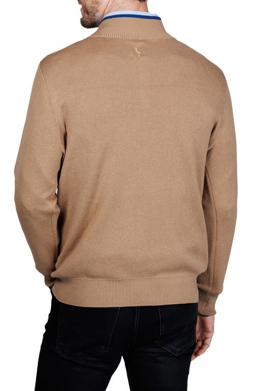 Tailorbyrd Fine Knit Quarter Zip Sweater In Brown