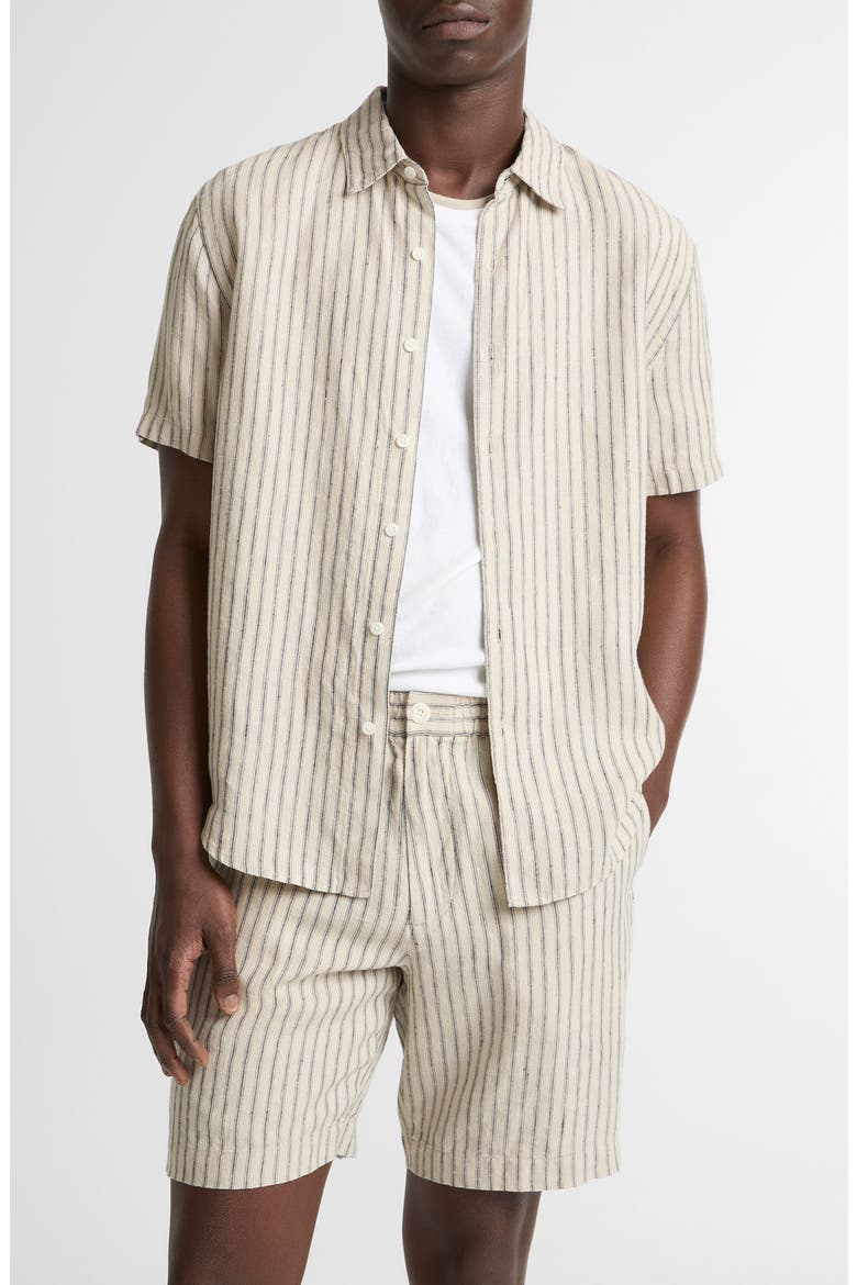Ballstone Stripe Short Sleeve Hemp Button-Up Shirt, Main, color, PARCHMENT/ COASTAL STRIPES