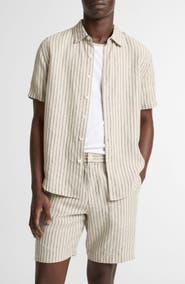 Vince Ballstone Stripe Short Sleeve Hemp Button-Up Shirt