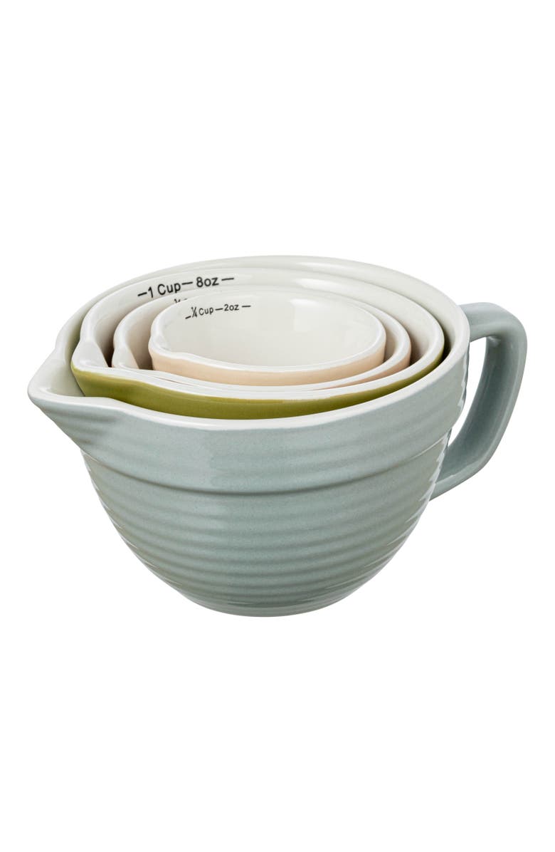 Storied Home Stoneware Batter Bowl Measuring Cups, Set of 4 Sizes, Multicolor, Main, color, Blue