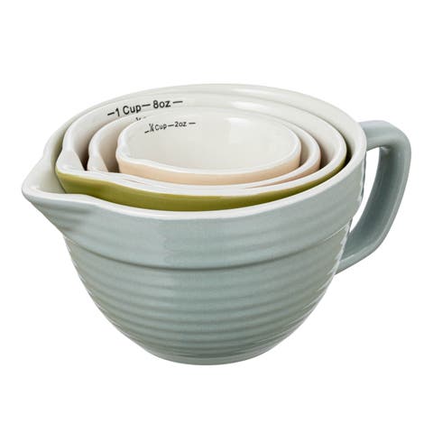 Stoneware Batter Bowl Measuring Cups, Set of 4 Sizes, Multicolor