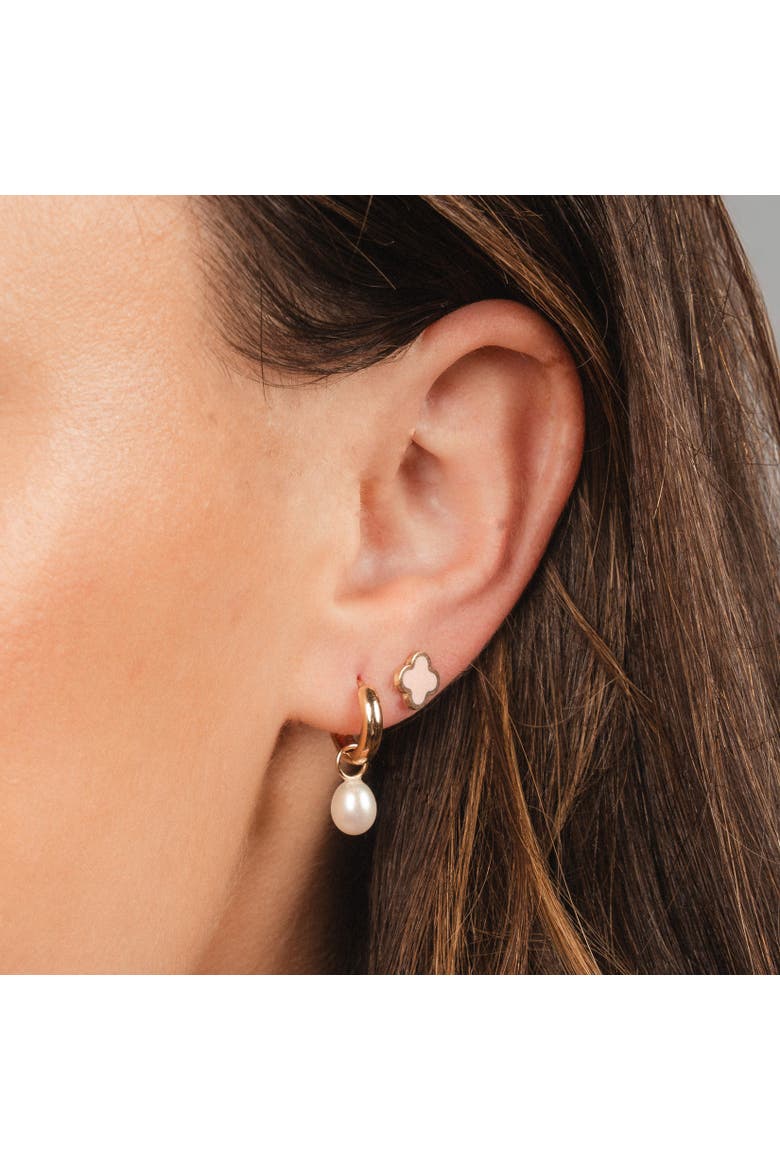 Pearl Drop Huggie Hoop Earrings, Alternate, color, Pearl