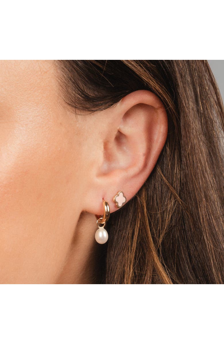 The Lovery Fine Jewelry Mini Pink Pearl Clover Stud Earrings, Alternate, color, Pink Pearl