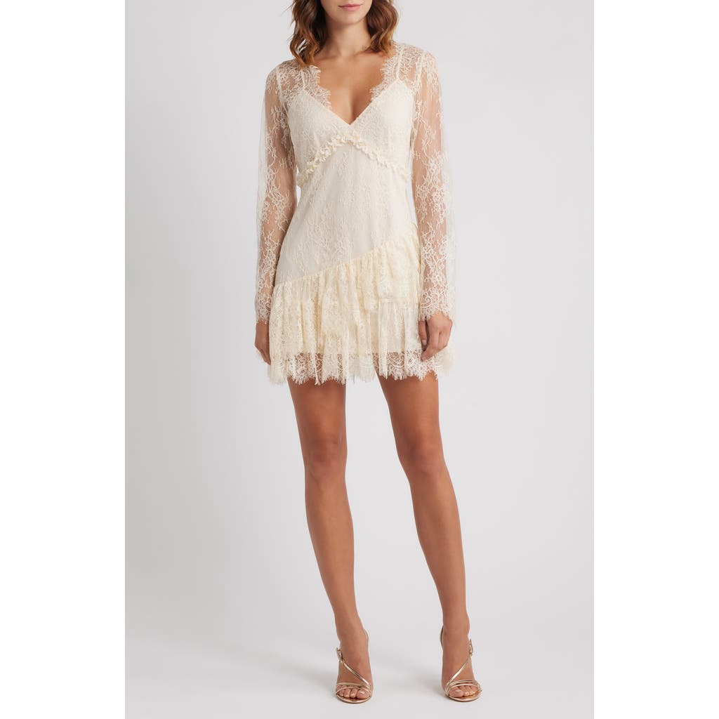 Loveshackfancy Seelie Eyelash Lace Long Sleeve Minidress In White