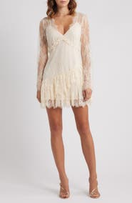 LoveShackFancy Seelie Eyelash Lace Long Sleeve Minidress