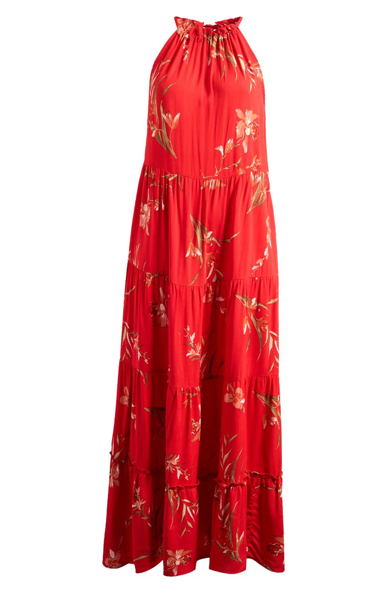 CeCe Floral Print Tiered Maxi Dress, Alternate, color, Fiery Red