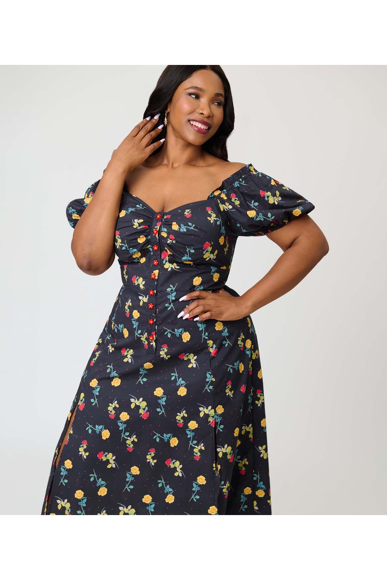 Plus Size Sweetheart Midi Dress, Alternate, color, Black Floral Print