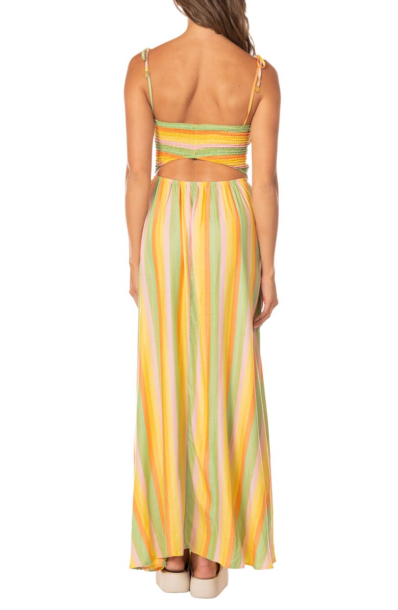 Maaji Rhythmic Lines Felicia Cutout Smocked Bodice Maxi Sundress, Alternate, color, Open Yellow