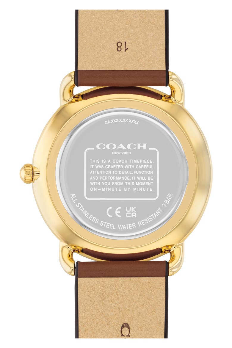 Elliot Leather Strap Watch, 36mm, Alternate, color, GOLD