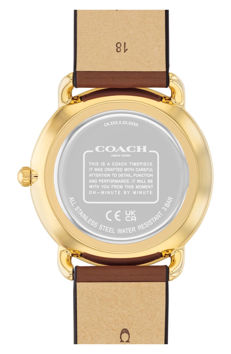 COACH Elliot Leather Strap Watch, 36mm, Alternate, color, Gold