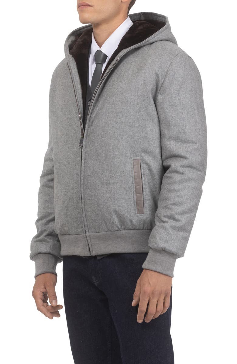 GORSKI Mens Wool And Cashmere Jacket with Genuine Shearling Lining, Alternate, color, Gray/Brown