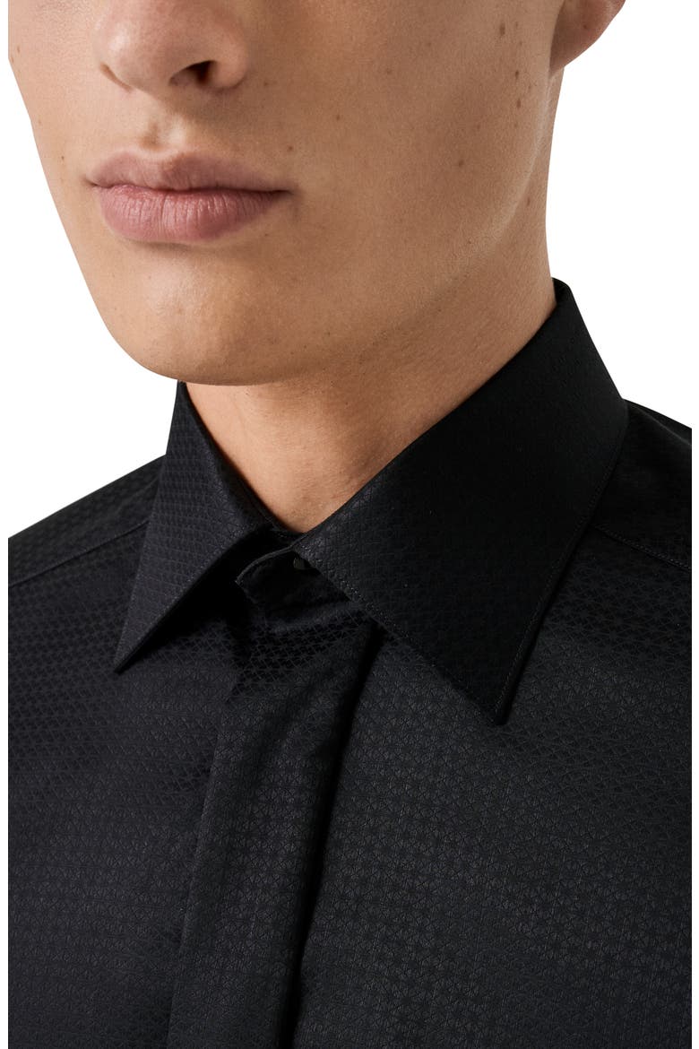 Contemporary Fit Geometric Brocade Supima Cotton Dress Shirt, Alternate, color, BLACK