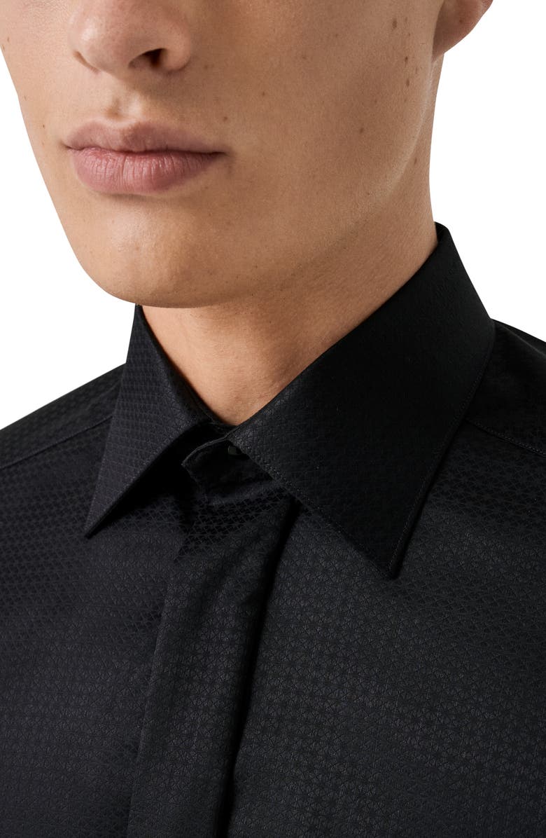 Eton Contemporary Fit Geometric Brocade Supima Cotton Dress Shirt, Alternate, color, Black