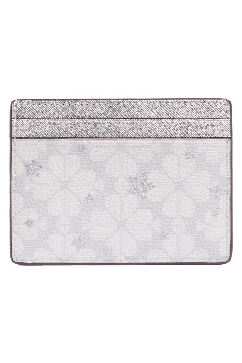 spade flower star coated canvas card case, Alternate, color, PLATINUM GREY MULTI