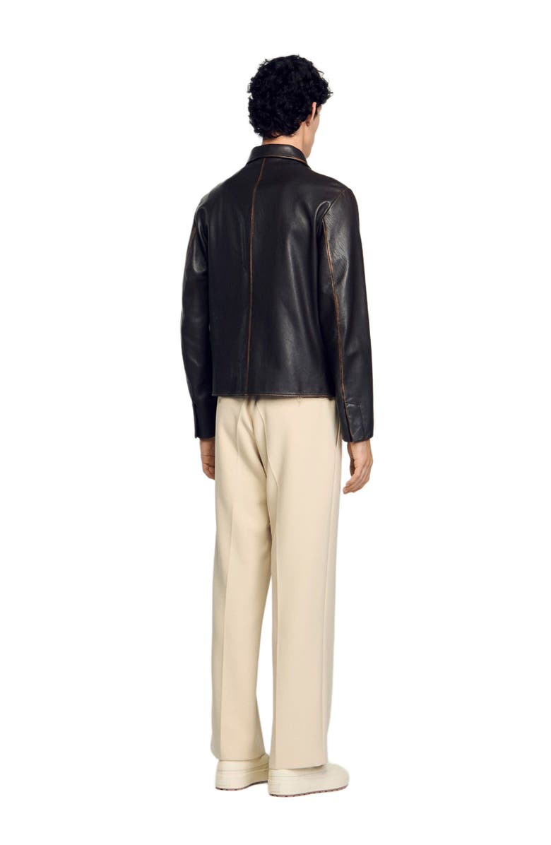 SANDRO Distressed-look leather jacket, Alternate, color, Moka.