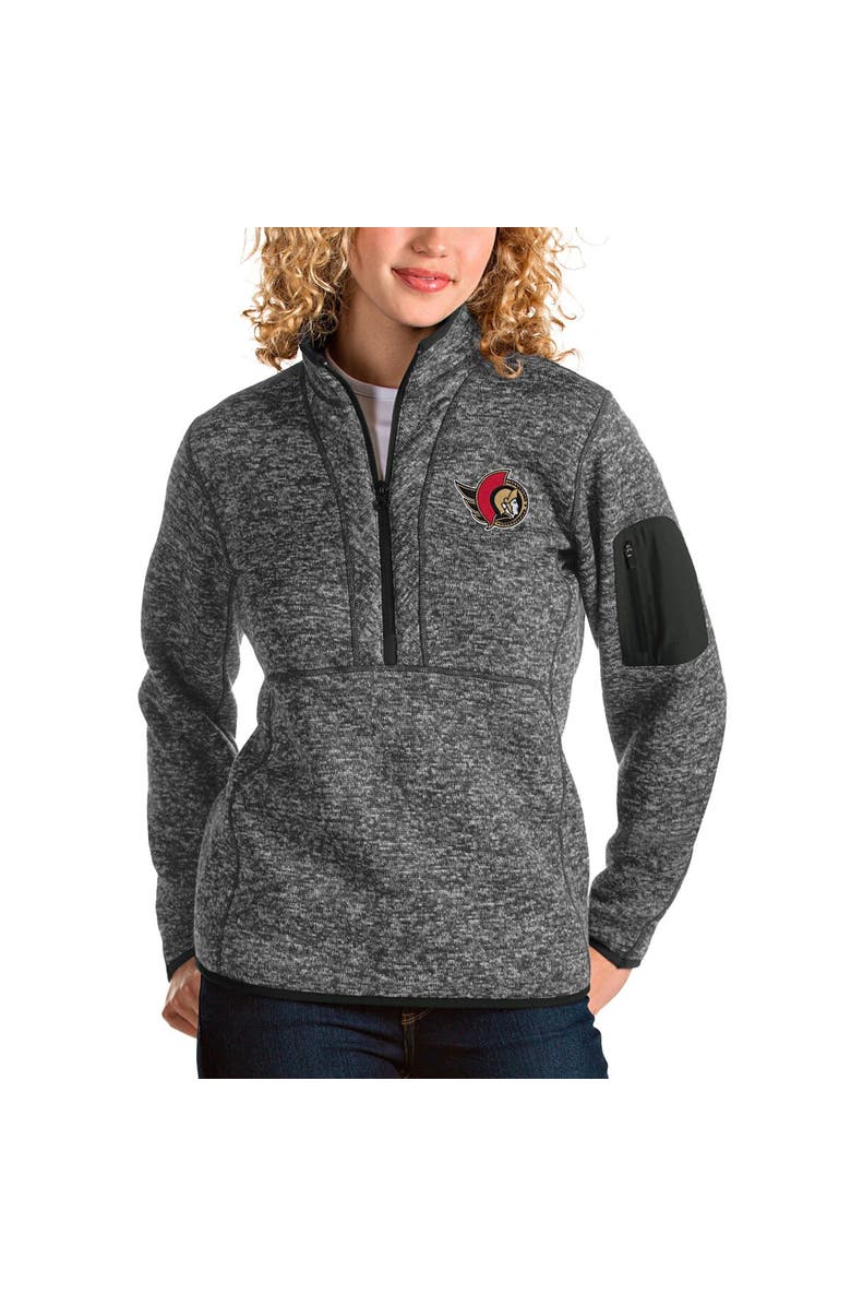 ANTIGUA Women's Antigua Heather Charcoal Ottawa Senators Fortune Half-Zip Sweatshirt, Main, color,