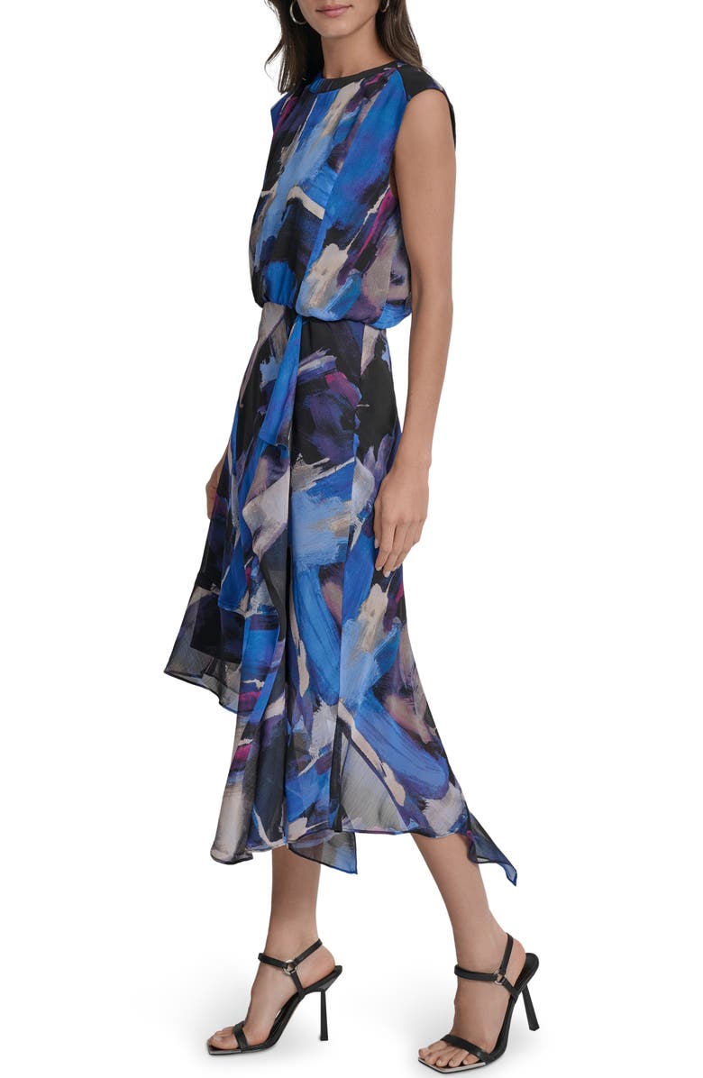 DKNY Sleeveless Asymmetric Midi Dress, Alternate, color, Blue Brush