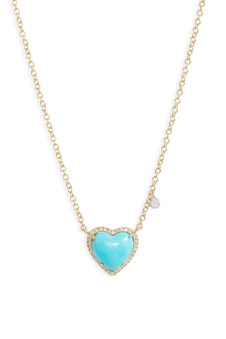 Turquoise & Diamond Heart Pendant Necklace, Main, color, YELLOW