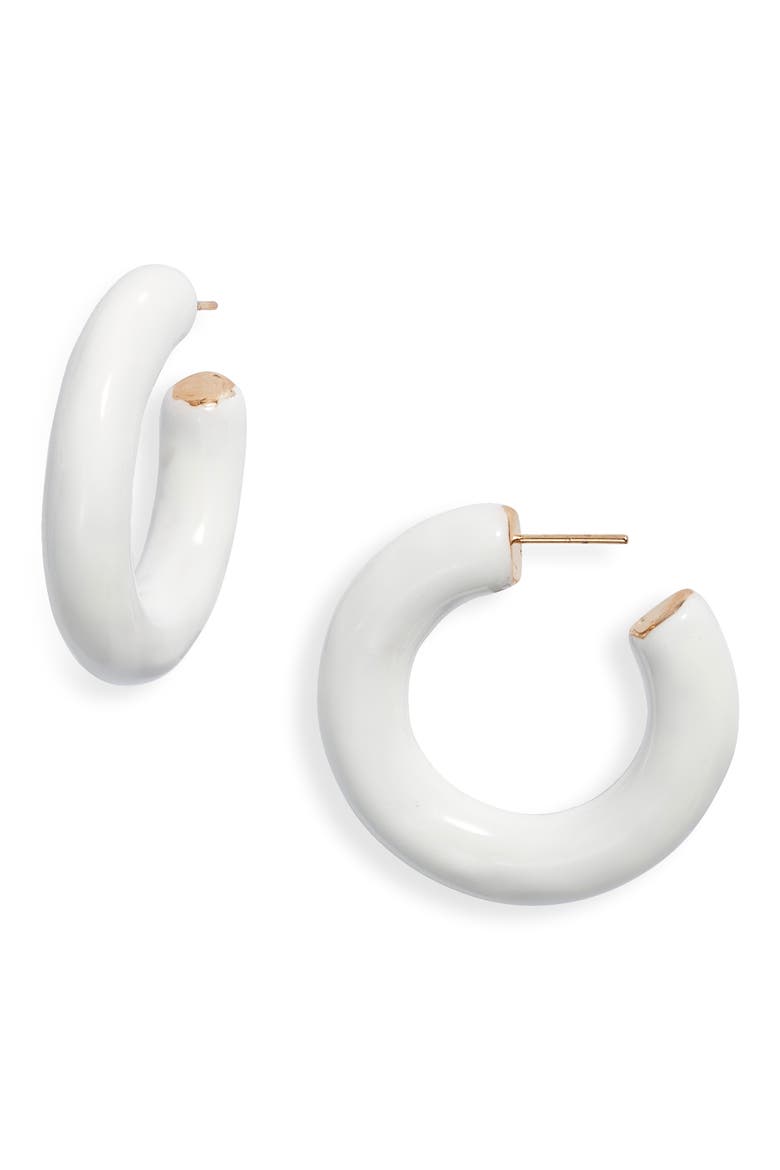 Large Enamel Tube Hoop Earrings, Main, color, WHITE