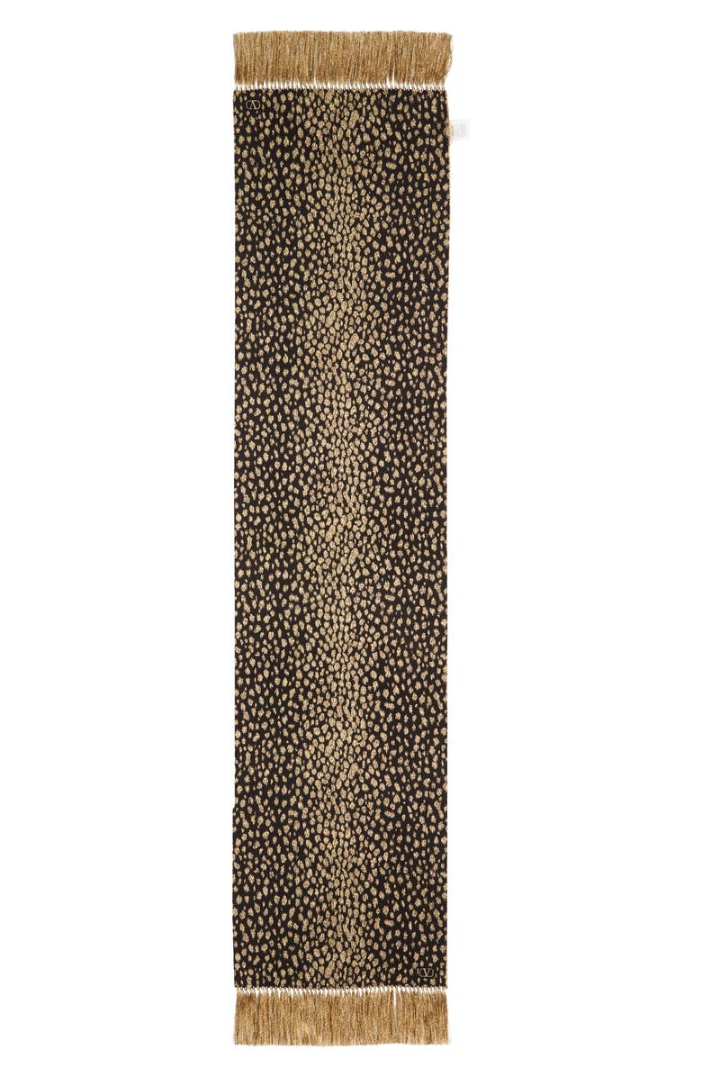 Valentino Garavani Metallic Leopard Virgin Wool & Cashmere Fringe Scarf, Main, color, Marrone/ Oro