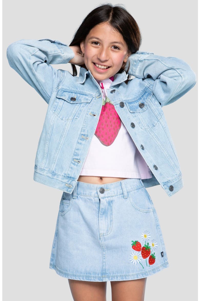 Kids' Strawberry Denim Jacket, Alternate, color, LT DENIM STRAWBERRY